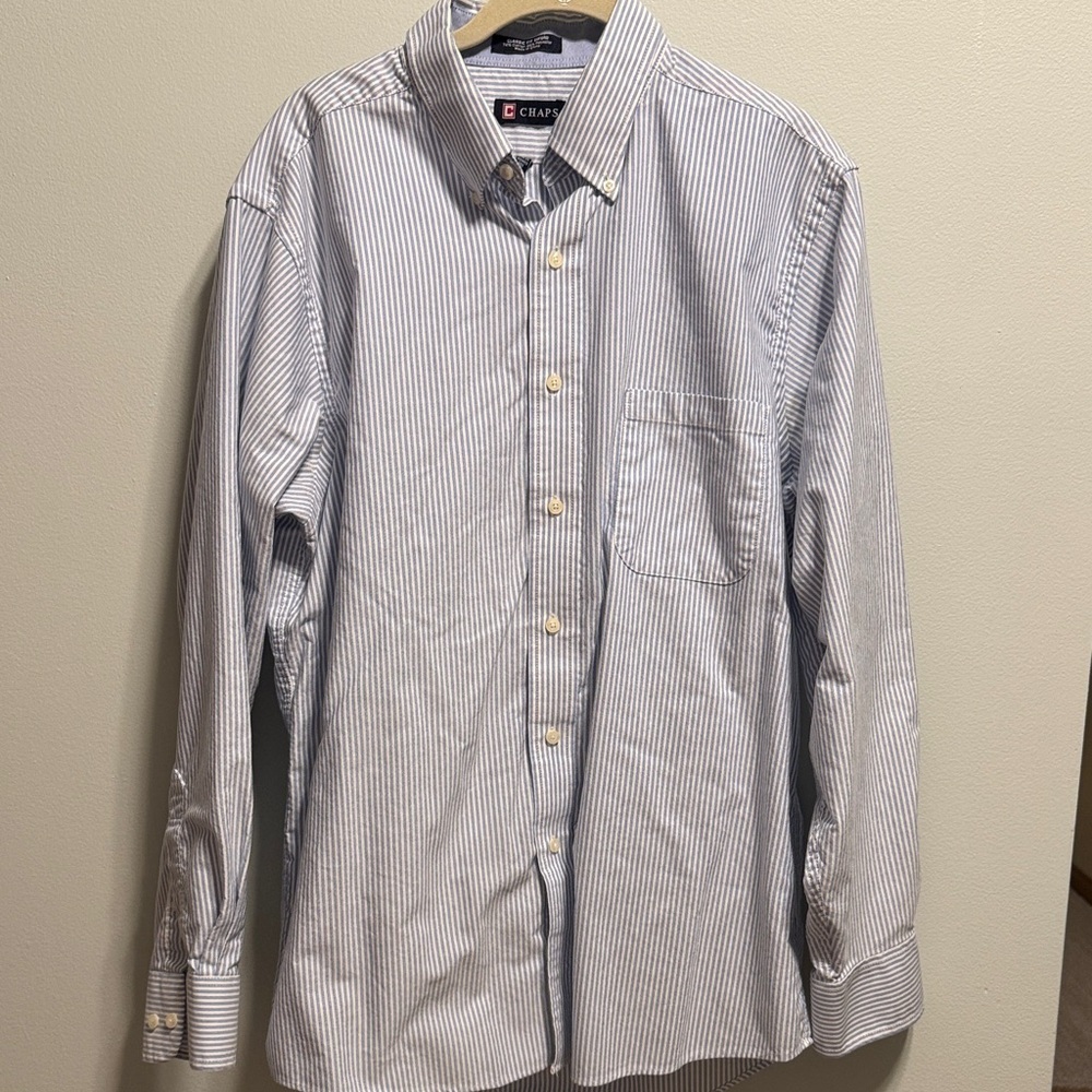 Chaps Blue and White Striped Button Down Shirt